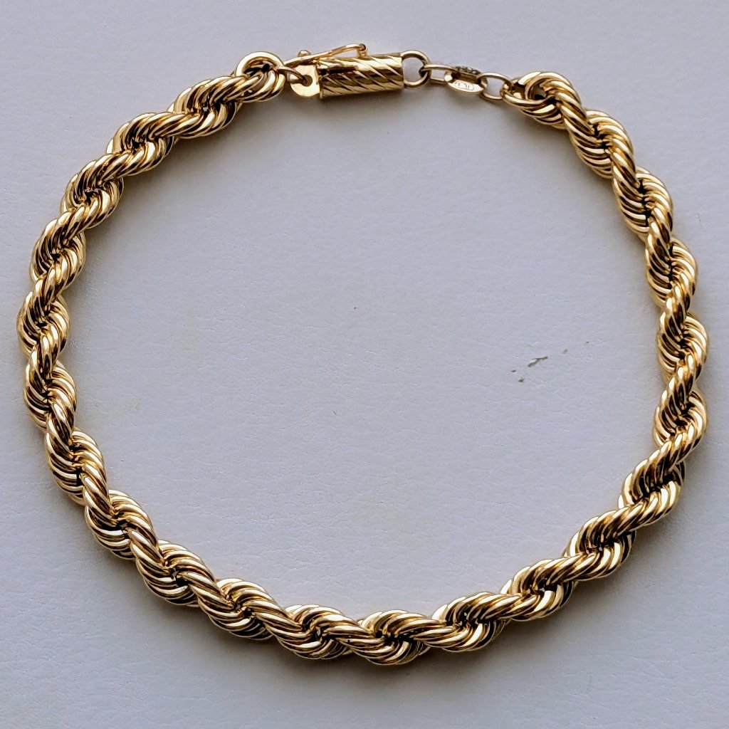 Vintage Designer Solid 14k Yellow Gold Twisted Rope Chain Bracelet